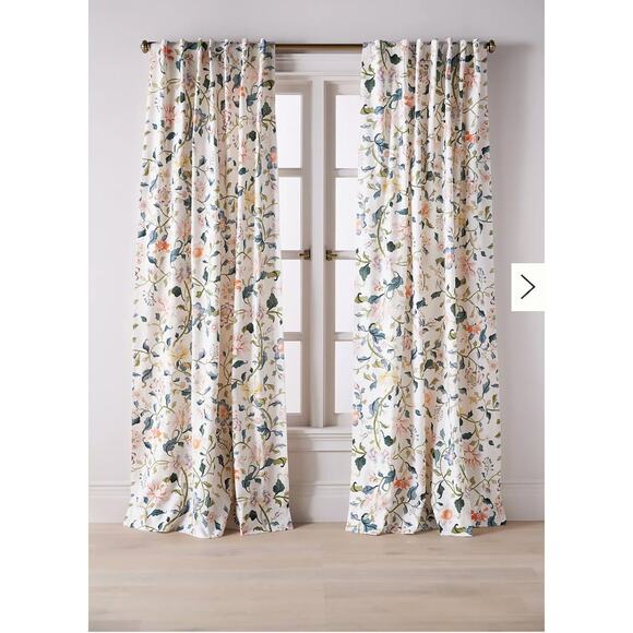 Anthropologie Hattie Organic Cotton Floral Printed Curtain 50 X 108 SET - Picture 1 of 4